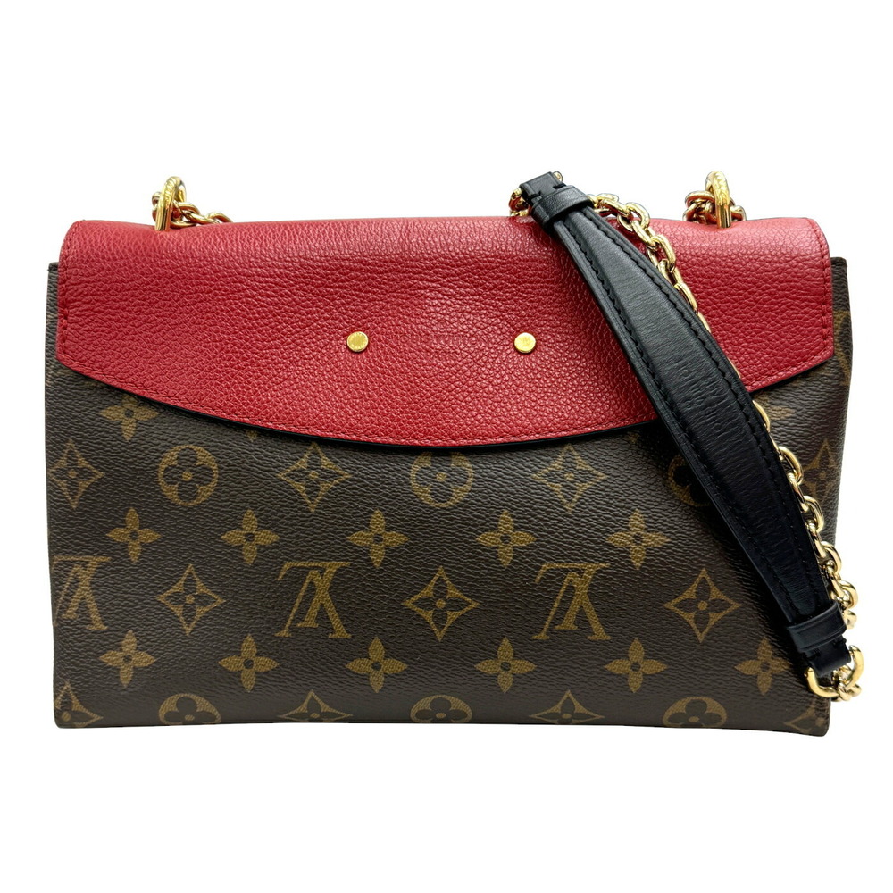 LOUIS VUITTON Saint Placido Monogram Leather Shoulder Bag Chain Strap